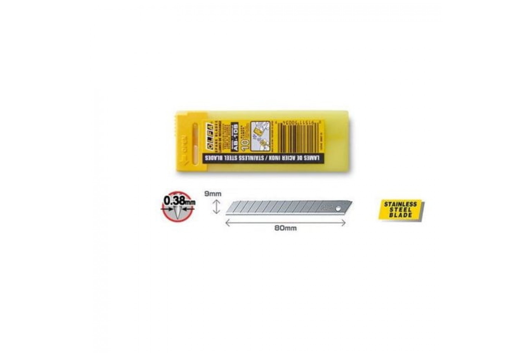 OLFA STAINLESS STEEL BLADES 9 MM, AB-10S, PACK OF 10